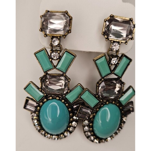 BaubleBar Monochrome Galactic Drop Earrings in Turquoise/Clear 3"Drop - Picture 4 of 4